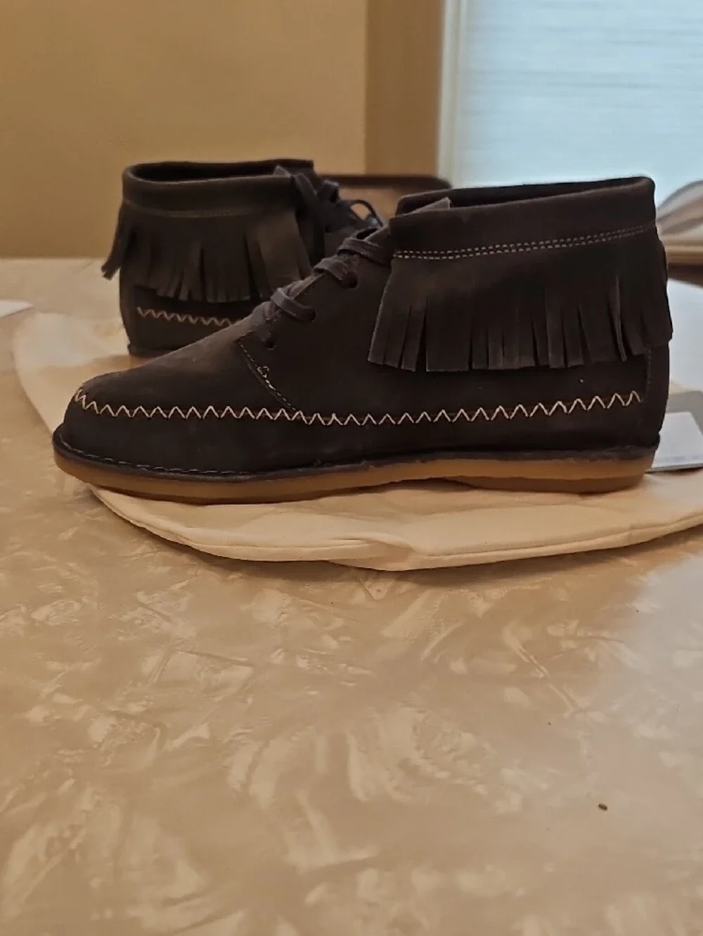 Women's Fringe Ankle Boots Gray Suede Leather